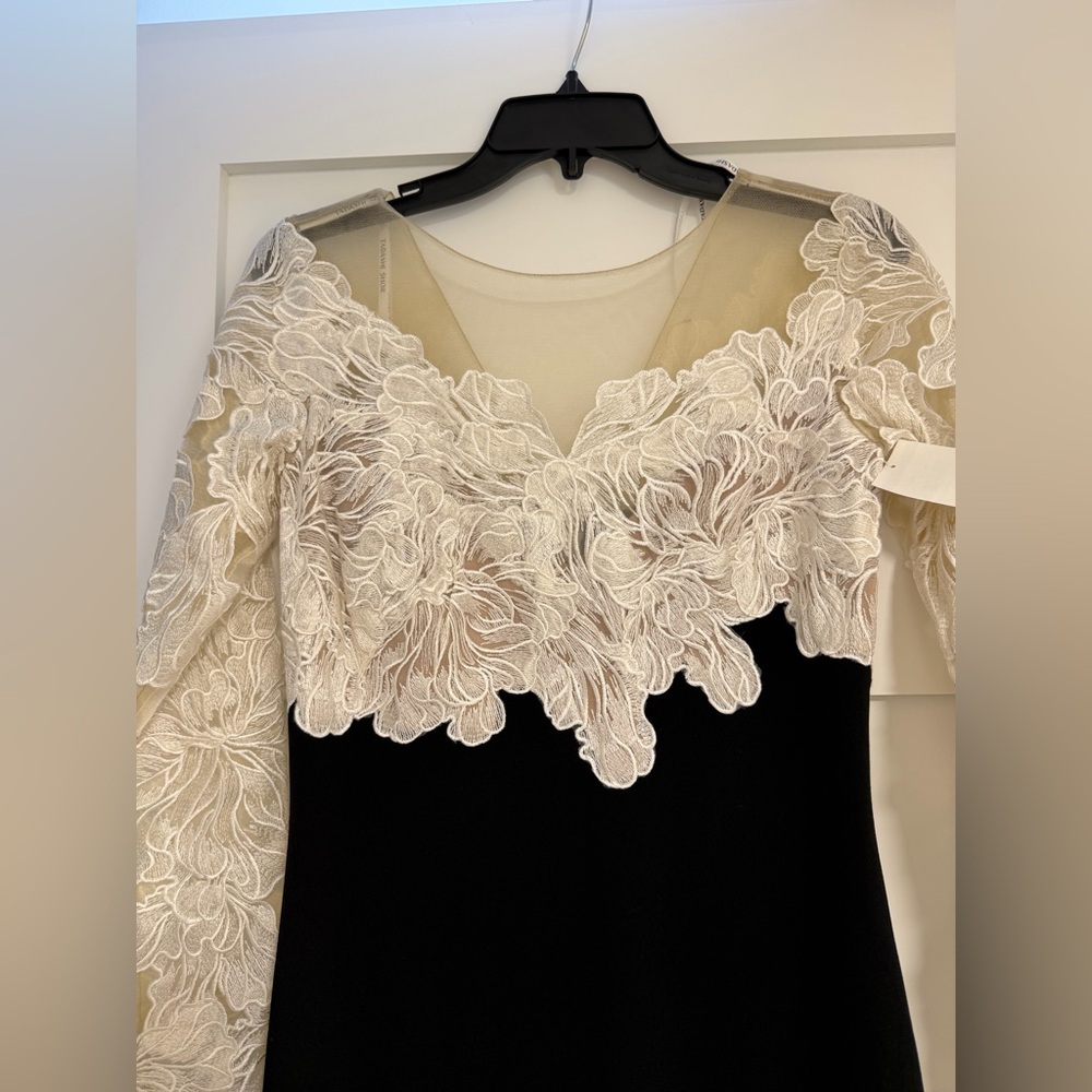 NEW Tadashi Shoji Black Gown with Ivory Lace Bodice Size 2 - Picture 7 of 13